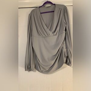 Women's Blouse Grace Karin Soft Gray Draped Gray Long Sleeves 2XL